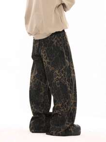 ROMWE MEN Street Life Men's Leopard Print Casual Sweatpants With Pockets, School