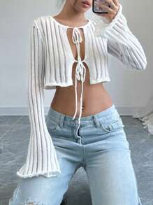 SHEIN Unity Women's Simple Solid Color Long Sleeve Cardigan For Daily Wear Fall Cloth For Women - White - View 1