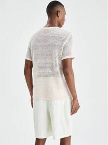 Manfinity VCAY Heren gebreid bijpassend casual T-shirt met ronde hals, korte mouwen en rechte casual shorts, 2 stuks, zomer