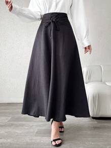 Mulvari 女士純色優雅腰帶裙 - 深灰色 - 查看 4