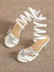 女童高跟凉鞋 儿童白色凉鞋 女童花鞋 青少年高跟鞋 童鞋 夏季 - 白色 - 查看 2