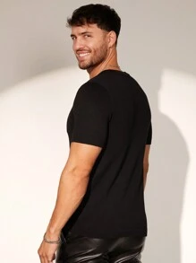 Manfinity Fever City Men's Spring/Summer Casual Rhinestone Letter Printed Short Sleeve Knitwear - Multicolor - View 2