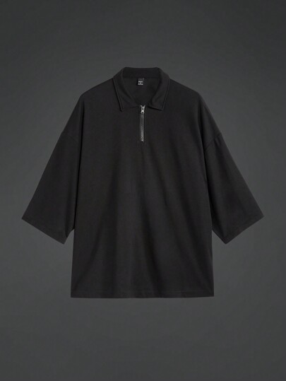 Manfinity Sport Corelite T-shirt polo de sport à manches courtes avec fermeture éclair, couleur unie, style petit ami, été