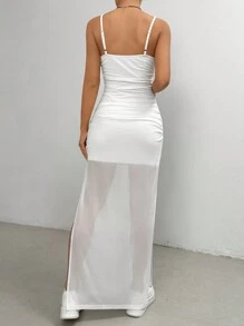 Muchica Strappy Mesh Split Dress - White - View 2