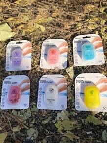 50 件户外旅行、露营和徒步旅行便携式纸肥皂、一次性肥皂、个人护理清洁皂、旅行必需品 - 彩色 - 查看 6