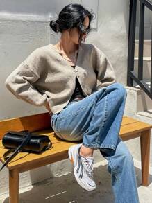 Dazy-Less كارديجان أمامي بأزرار، أكمام طويلة، ملابس خريفية كاجوال للعمل، بليزر للسيدات