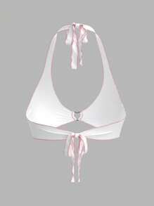 SHEIN ICON Women's Star Printed Heart Shaped Ring Detail Backless Halter Top