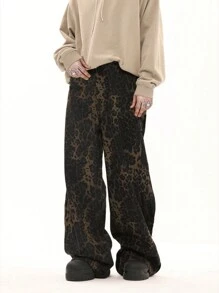 ROMWE MEN Street Life Men's Leopard Print Casual Sweatpants With Pockets, School