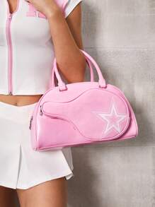 SHEIN ICON Sac à main à poignée supérieure pour femmes, sac tressé, sac à livres, sac de sport, sportif, pour l'école/l'université/le sport/les courses, la rue, amusant, Y2K, personnalité à la mode, fille douce et cool, rose, tennis de table, sac de tennis de table