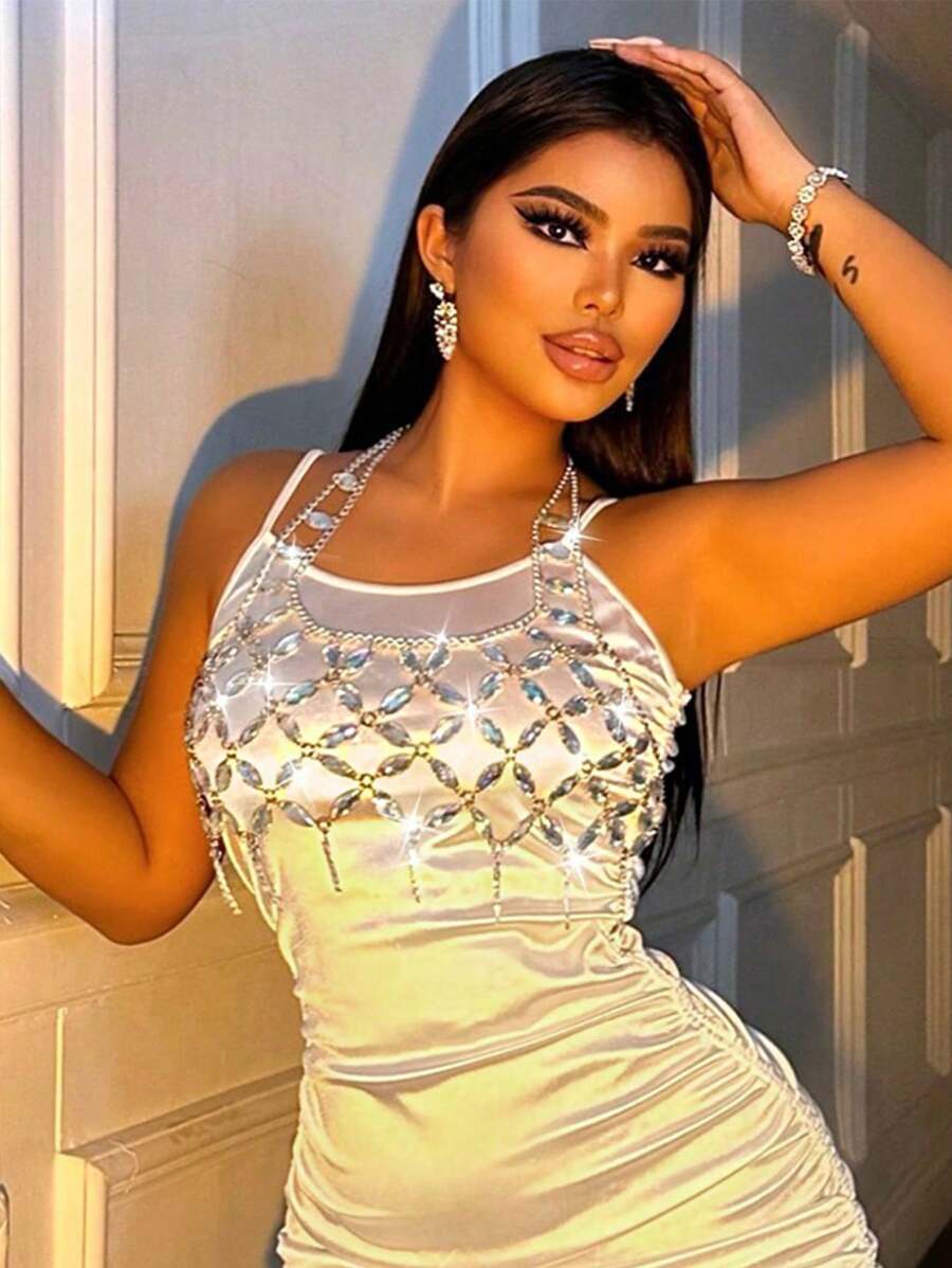 Zolique 女士閃爍側邊褶皺束腰性感背心，附細肩帶