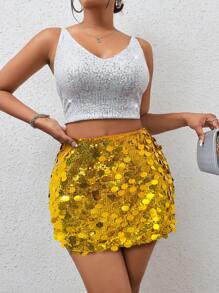 BamGleam 女士闪亮装饰简约日常 A 字裙