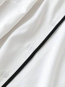 SHEIN Clasi Plus Size Spring/Autumn Casual Color Contrast Inlay Shirt - White - View 5