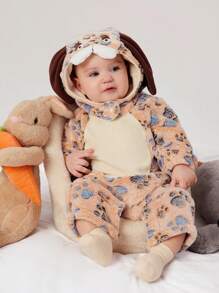 SHEIN 2pcs Baby Boys Casual Adorable Plush Animal Shaped Outfit Including Hat, Daily Wear - Brown - View 5