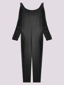 Bộ áo liền quần khoét rỗng gợi cảm cho nữ, dài tay - màu đen - Xem 2