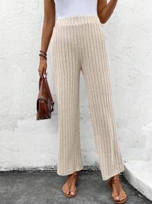 EMERY ROSE Pantalones largos casuales de talle alto y unicolor para mujer - Caqui - Ver 1