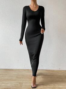 Chiquease Women's V-Neck Bodycon Knitted Dress - Black - View 1