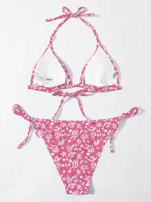 SHEIN Swim 女士夏季海滩碎花露背性感比基尼套装，随机印花泳衣 - 彩色 - 查看 2