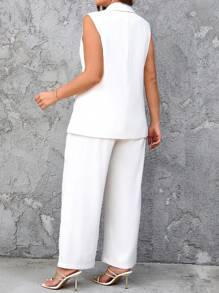 SHEIN LUNE Plus Lapel Neck Vest Blazer & Wide Leg Pants - Apricot - View 2