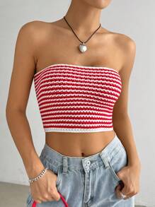 SHEIN EZwear Ladies' Color-Block Simple Daily Wear Knitted Vest - Red - View 4