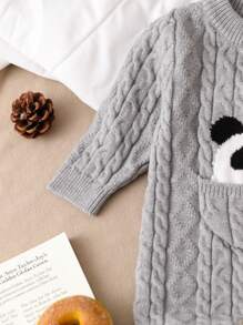 Combinaison tricotée grise pour bébé garçon avec manches longues et pantalon long, chaude, à la mode, à design de dessin animé mignon, pour automne et hiver