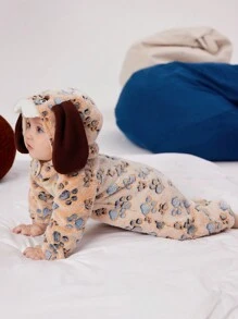 SHEIN 2pcs Baby Boys Casual Adorable Plush Animal Shaped Outfit Including Hat, Daily Wear - Brown - View 3