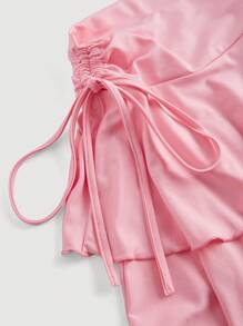 SHEIN MOD Plus Size Pink Drawstring Multi-Layered Hem Skirt - Pink - View 3
