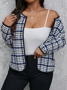SHEIN Privé Plus Size Women's Elegant Style Commute/Date Round Neck Access Control Short Slim Fit Colorful Plaid Printed Jacket Coat In Fall/Winter - Multicolor - View 4