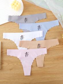 SHEIN Women's Seamless Printed Sexy Thong Panties , 5 Pcs - Multicolor - View 1