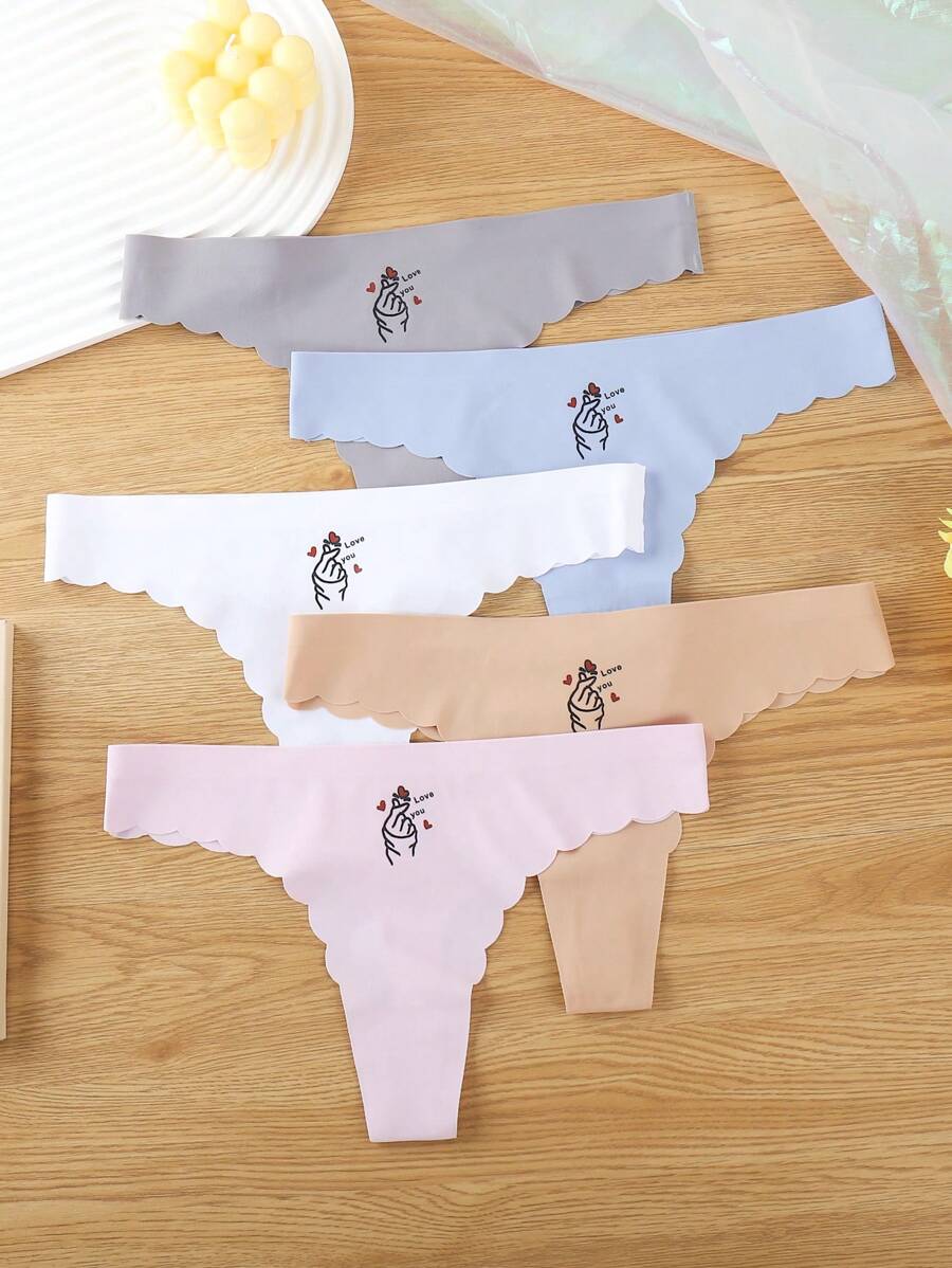 SHEIN Women's Seamless Printed Sexy Thong Panties , 5 Pcs - Multicolor - View 1