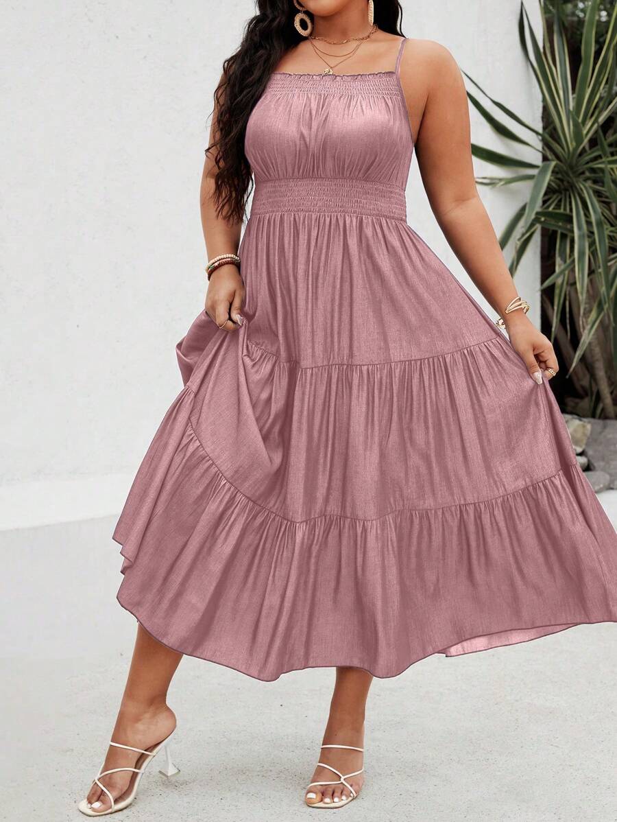 SHEIN Clasi Váy denim dệt cỡ lớn dành cho nữ - Bụi hồng - Xem 1