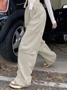 DAZY Women's Super Wide-Leg Low Waist Pants With Belt And Large Pockets - Apricot - View 3