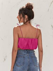 SHEIN VCAY Women's Summer Solid Color Ruffle Cropped Camisole, Hot Pink Top - Hot Pink - View 2