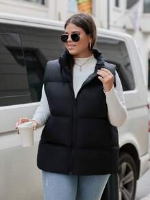 RueChic Women's Plus Vest Padded Coat - Black - View 4