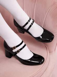 CUCCOO DOLLMOD Fashionable Black Mary Jane Round Toe High Heel Shoes For Women Spring Shoes Spring Break Easter