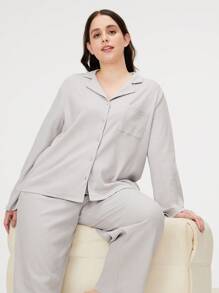 LUVLETTE 秋冬季华夫格针织长款女士棉质女士睡衣套装休闲套装秋季睡衣衣服 - 淺灰色 - 查看 4