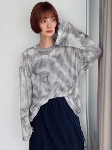 FRIFUL Ladies' Random Printed Basic Daily Long Sleeve Top Sheer - Grey - View 3