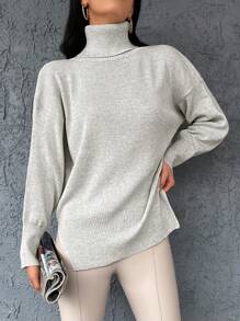 EURMUSE High Neck Drop Shoulder Sweater - Apricot - View 2
