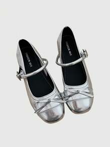 ROMWE Fairycore Women's Sweet Ballet Style Flat Marry Jane Shoes - Silver - View 1