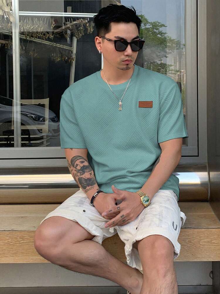 Men's Summer Round Neck Short Sleeve Letter Patchwork Casual T-Shirt