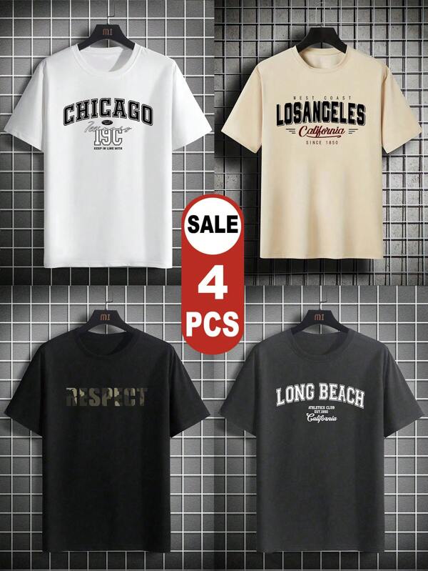 4 Packs 2025 Men's Summer Short Sleeve T-Shirts | Includes Assorted Colors & Designs | Easy To Mix And Match | Ideal Everyday Casual Wear Tees