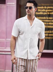 Manfinity NXTstreet Men's Woven Short Sleeve Casual Shirt, Suitable For Summer - White - View 3