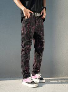 Manfinity Roghcode Men's Tie-Dye Ripped Straight-Leg Casual Jeans - Multicolor - View 7