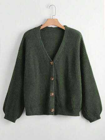 Calvaya Plus Size Women's Solid Color V-Neck Single-Breasted Long Sleeve Casual Commuting Versatile Cardigan Sweater, Autumn/Winter Fall Cloth For Women