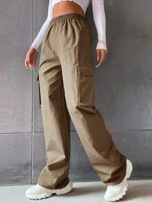 SHEIN Unity Dam Casual Enfärgade Raka Cargobyxor - Brun - Visa 6