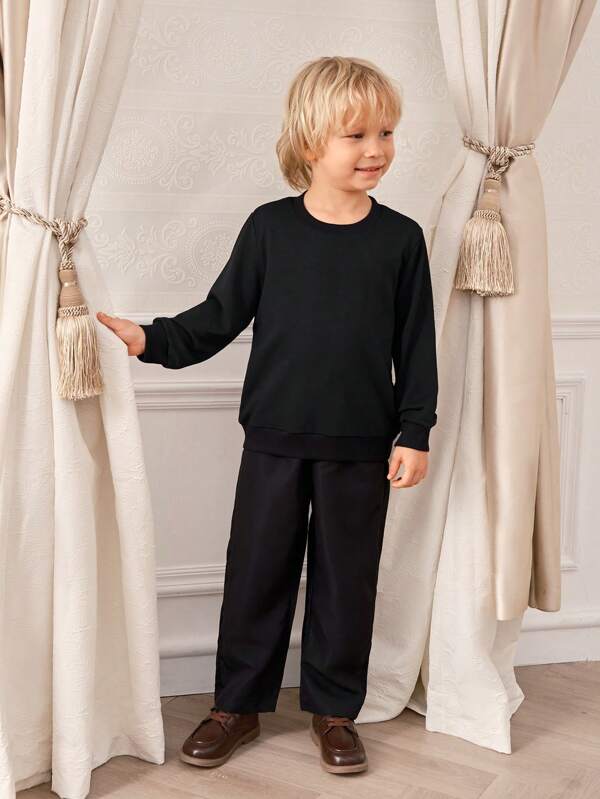 SHEIN 2pcs Young Boys Round Neck Sweatshirt And Solid Color Casual Pants Set, Comfortable And Stylish, Autumn/Winter
