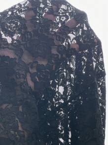 SHEIN Clasi 大码优雅蕾丝喇叭袖美人鱼下摆长款连衣裙，适合春秋季节 - 黑色 - 查看 6