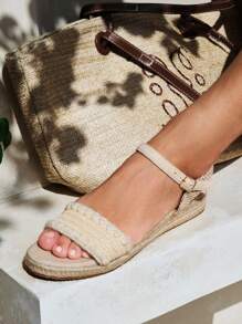Styleloop Mujeres Sándalias elegantes estilo vacacional tejidas con tacón grueso y sensación bohemia - Amarillo - Ver 7