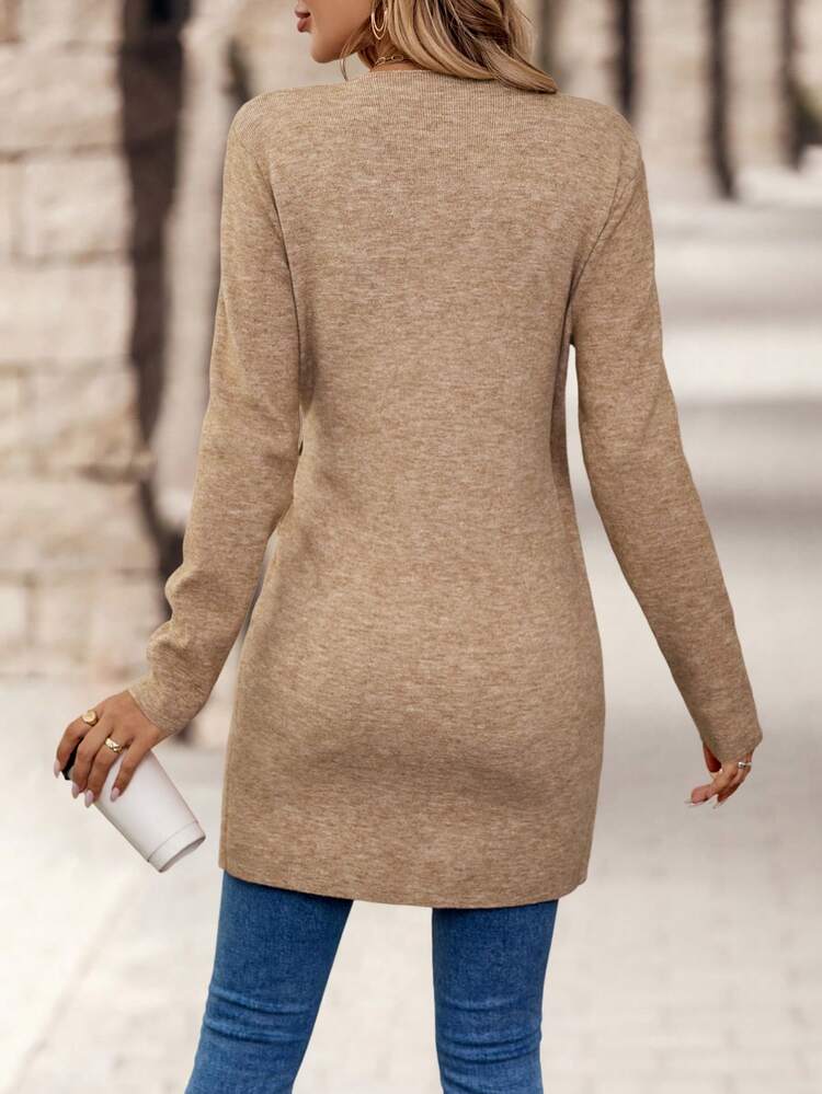 Women's Solid Color Simple V-Neck Long Sleeve Cardigan For Daily Wear