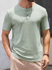 GENTILAND Polo à col rond tricoté pour homme à manches courtes décontracté, adapté pour l'été - Vert - Voir 4