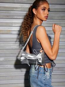 SHEIN BAE حقيبة كتف متألقة فضية للسيدات - فضي - مشاهدة 4